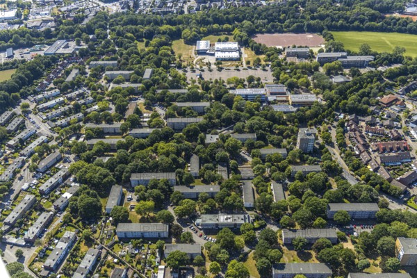 Aerial photo, housing estate, Gymnasium Rheinkamp, ENNI Sportpark Rheinkamp, FC Moers-Meerfeld,