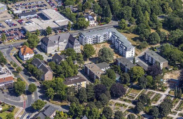 Aerial photo, new building, social housing, Rheinberger Straße, Utfort, Mörs, Ruhr area, North