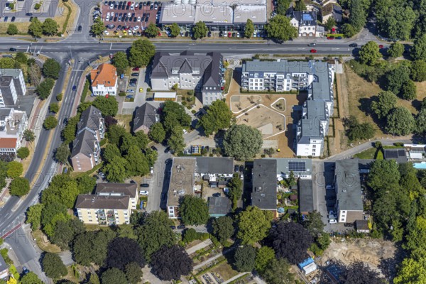 Aerial photo, new building, social housing, Rheinberger Straße, Utfort, Mörs, Ruhr area, North