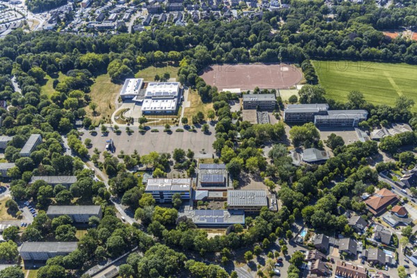 Aerial view, Gymnasium Rheinkamp, ENNI Sportpark Rheinkamp, FC Moers-Meerfeld, Mörs, Ruhr area,