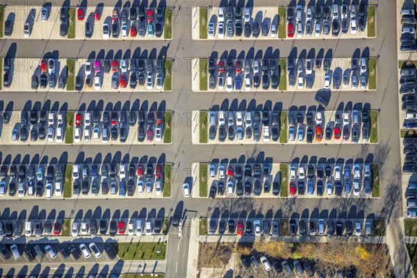 Aerial view, car parks, Bethanien Mörs Hospital Foundation, Mörs, Ruhr area, North