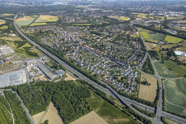 Aerial view, motorway A42, overview Repelen Rheinkamp, Mörs, Ruhr area, North Rhine-Westphalia,