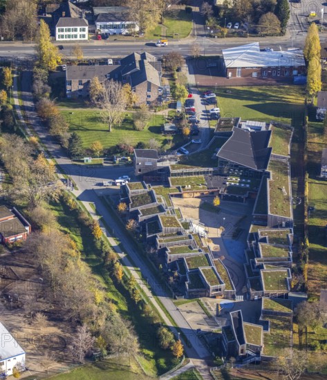 Aerial view, Christus Gemeinde Mörs, AWO Jugendzentrum Kaktus, Justus-von-Liebig-Hauptschule,
