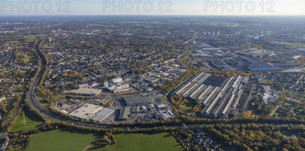 Aerial view, industrial area Dümpten, Mannesmannallee, motorway A40, Dümpten - West, Mülheim an der
