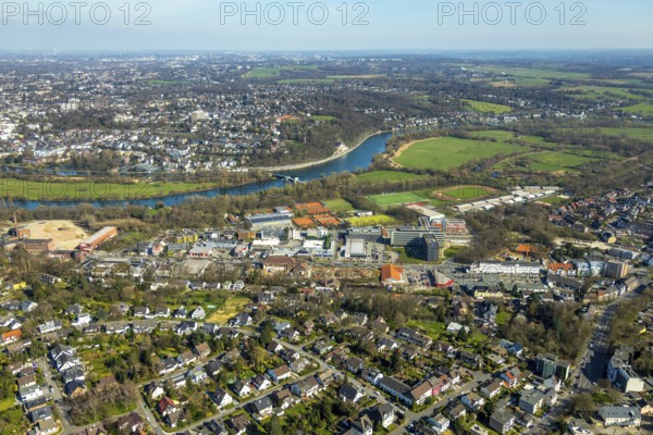 Aerial view, Mülheim-Saarn, view of the Ruhr, Kahlenberg Hockey and Tennis Club, refugee