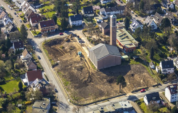 Aerial view, site of the demolished parish hall at Lindenhof, construction of new flats,