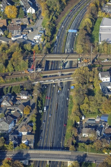 Aerial view, reaparaturation of the railway bridges over the A40 in Mülheim Styrum, Styrum - South,