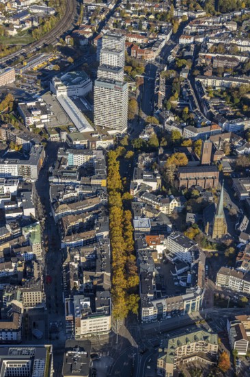 Aerial view, Dickswall skyscrapers, catholic church St. Mariae-Geburt, evang. Petrikirche, Altstadt