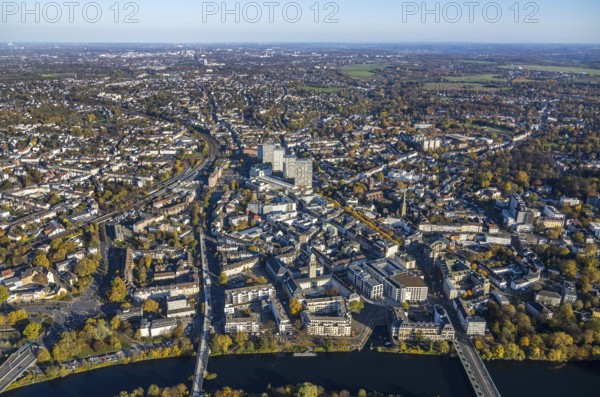 Aerial view, town hall market, town hall, fast cycle path, Dickswall high-rise buildings, Altstadt