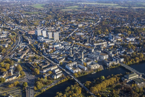 Aerial view, town hall market, town hall, fast cycle path, Dickswall high-rise buildings, Altstadt
