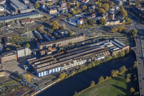Aerial view, Friedrich Wilhelms-Hütte Stahlguss, river Ruhr, Altstadt II, Mülheim an der Ruhr, Ruhr
