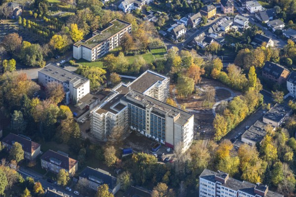 Aerial view, Haus Gracht - Mülheimer Seniorendienste, construction site new building, Altstadt I -