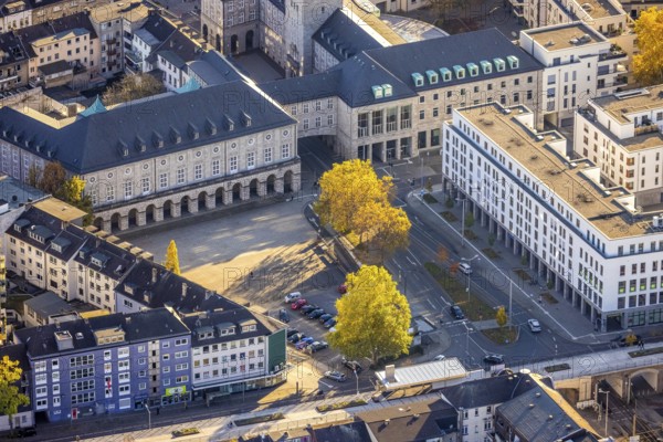 Aerial view, town hall market, town hall, cycle highway, Altstadt I, Mülheim an der Ruhr, Ruhr