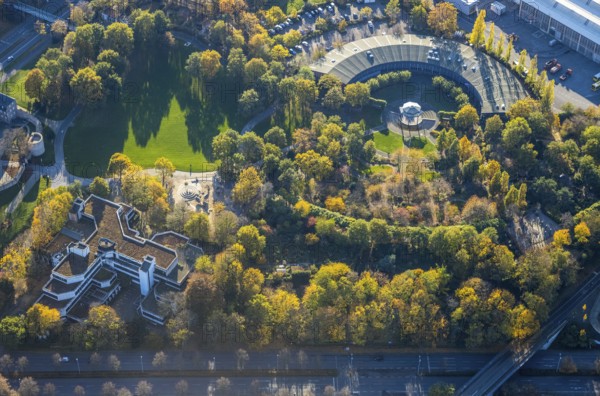 Aerial view, Ringlokschuppen, Park am Schloss Broich, Broich - Ost, Mülheim an der Ruhr, Ruhr area,