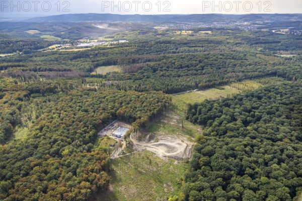 Aerial view, construction site new elevated tank Waldemei, Menden, Sauerland, Märkischer Kreis,