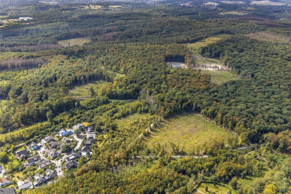 Aerial view, construction site of new elevated tank Waldemei, Menden, Sauerland, Märkischer Kreis,