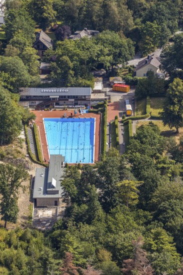 Aerial photo, outdoor pool, Bürgerbad Leitmecke, pandemic fear, distance rule, corona virus,