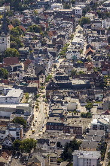 Aerial view, pedestrian zone, city centre, market place, old town hall, catholic church St.