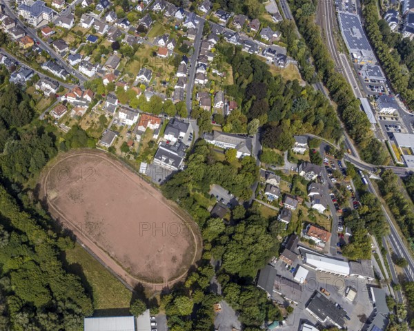 Aerial view, sports field Gisbert-Kranz-Platz, Menden, Sauerland, Märkischer Kreis, North