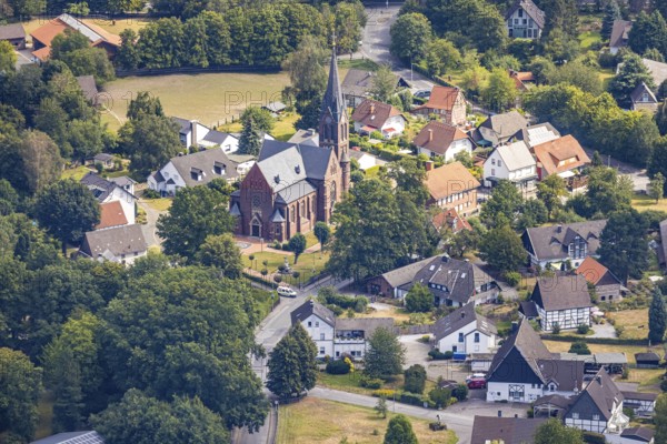 Aerial view, catholic church St. Antonius Einsiedler, Halinger Dorfstraße, Antoniuskirchplatz,