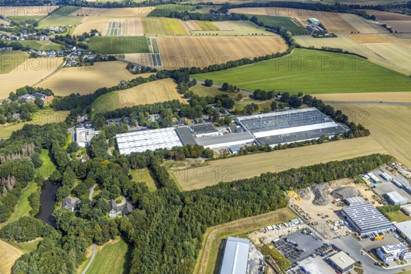 Aerial view, BEGA Gantenbrink-Leuchten company campus, Menden, Sauerland, Märkischer Kreis, North