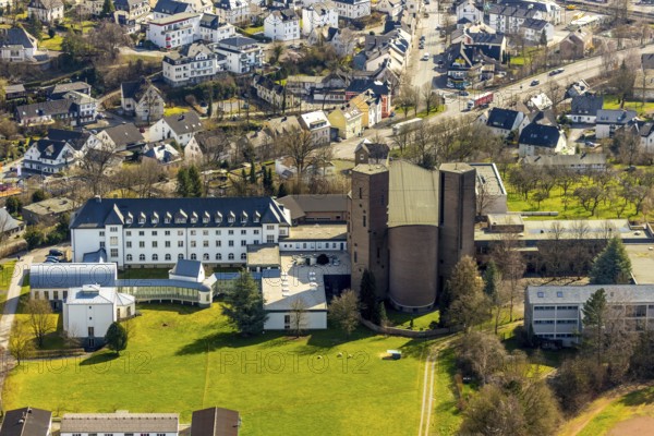 Aerial view, Königsmünster Abbey, abbey church, Meschede, Sauerland, North Rhine-Westphalia,