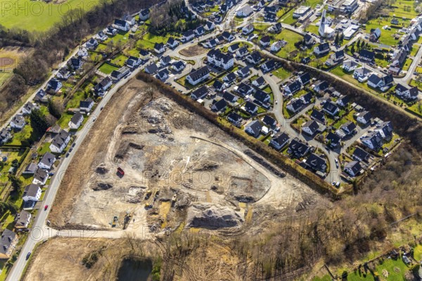 Aerial view, construction area residential development Waldstraße, former concrete plant