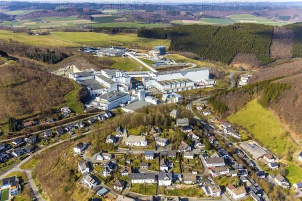 Aerial view, Brewery C.& A. VELTINS GmbH & Co. KG, new high-bay warehouse, Grevenstein, Meschede,