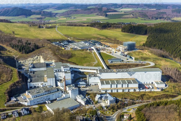 Aerial view, Brewery C.& A. VELTINS GmbH & Co. KG, new high-bay warehouse, Grevenstein, Meschede,
