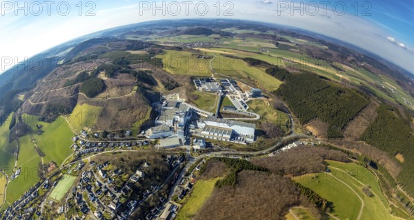 Aerial view, Brewery C.& A. VELTINS GmbH & Co. KG, new high-bay warehouse, super wide angle,