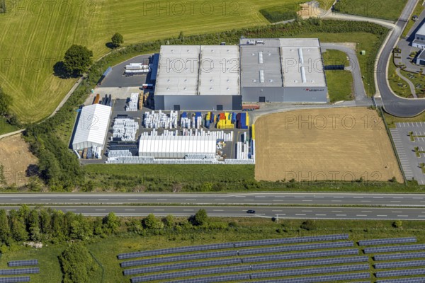 Aerial view, industrial park Enste Nord, Meschede, Sauerland, North Rhine-Westphalia, Germany,