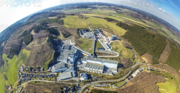Aerial view, Brewery C.& A. VELTINS GmbH & Co. KG, new high-bay warehouse, super wide angle,