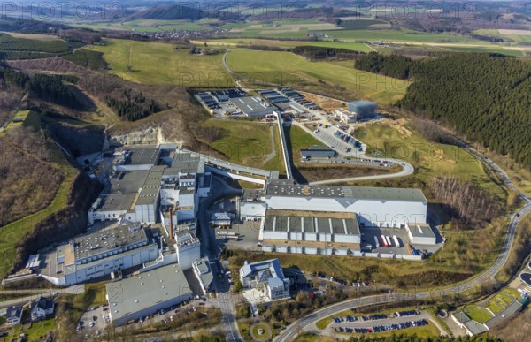 Aerial view, Brewery C.& A. VELTINS GmbH & Co. KG, new high-bay warehouse, Grevenstein, Meschede,