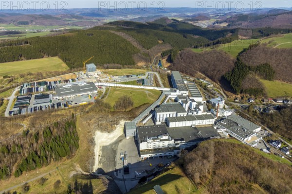 Aerial view, Brewery C.& A. VELTINS GmbH & Co. KG, new high-bay warehouse, Grevenstein, Meschede,