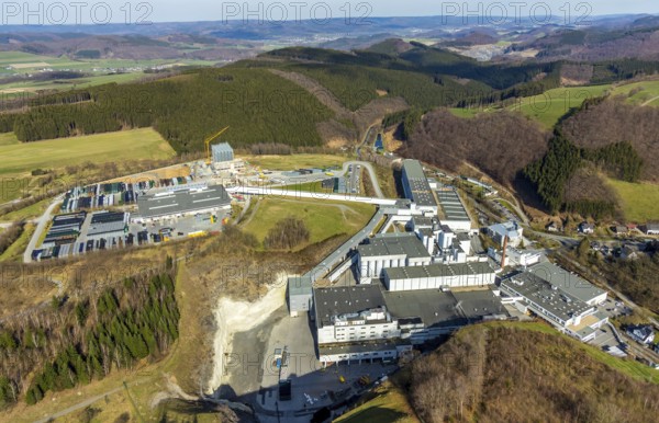 Aerial view, Brewery C.& A. VELTINS GmbH & Co. KG, new high-bay warehouse, Grevenstein, Meschede,