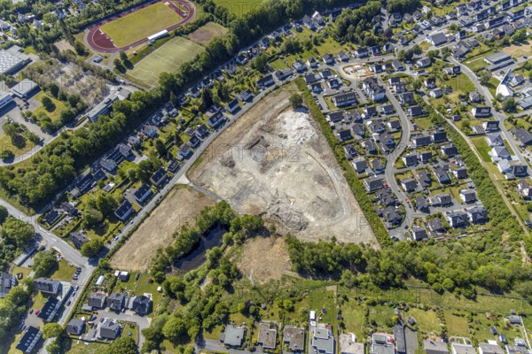 Aerial view, aerial view Meschede North, bridge of the motorway A46, construction site, Meschede,