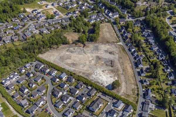 Aerial view, aerial view Meschede North, bridge of the motorway A46, construction site, Meschede,