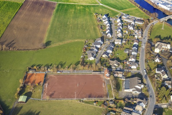 Aerial view, sports field Olpe, local view Olpe, Olpe, Meschede, Sauerland, North Rhine-Westphalia,