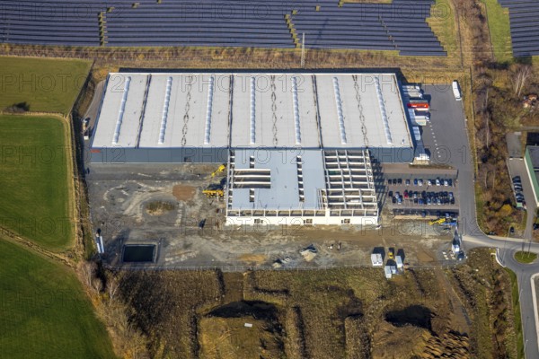 Aerial view, industrial estate Enste Nord, new construction logistics centre Briloner Leuchten,