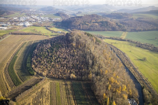 Aerial view, nature reserve Schneisenberg, Wennemen, Meschede, Sauerland, North Rhine-Westphalia,