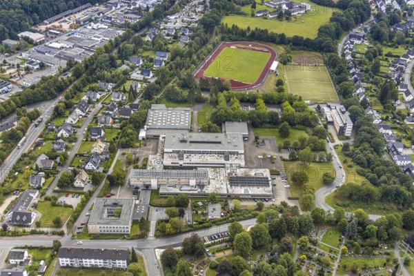 Aerial photo, Berufskolleg Meschede, Dünnefeld Stadion, Meschede, Sauerland, Hochsauerlandkreis,