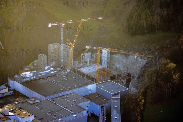 Aerial view, Brewery C.& A. VELTINS GmbH & Co. KG, construction site, Grevenstein, Meschede,