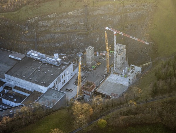 Aerial view, Brewery C.& A. VELTINS GmbH & Co. KG, construction site, Grevenstein, Meschede,