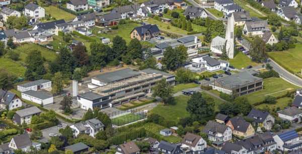 Aerial view, former Johannes church becomes holiday flat, Evang. Johannes kindergarten,