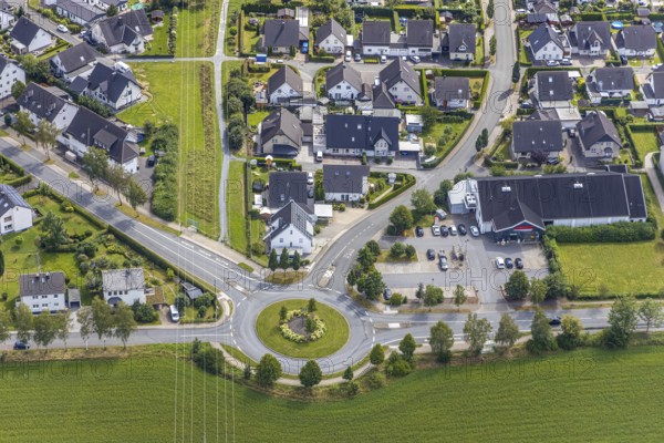 Aerial view, roundabout, Meschede, Sauerland, Hochsauerlandkreis, North Rhine-Westphalia, Germany,