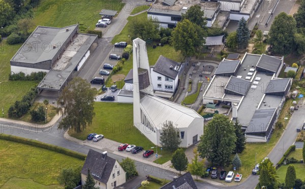 Aerial view, former Johannes church becomes holiday flat, Evang. Johannes kindergarten,
