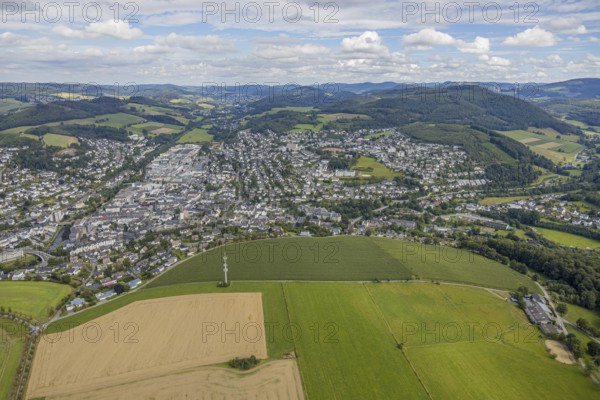Aerial view, possible building area, town view, Meschede, planned building area near Langelohweg,