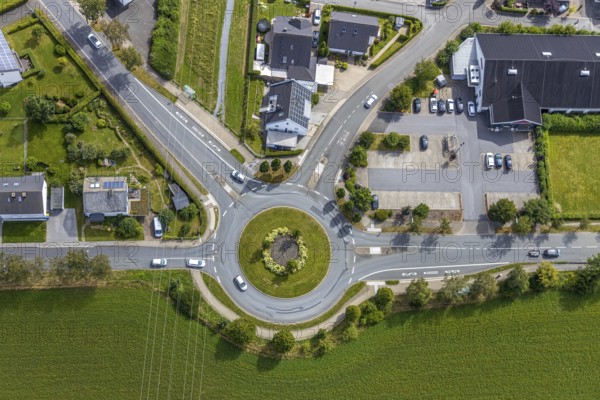Aerial view, roundabout, Im Schlahbruch, Meschede, Sauerland, Hochsauerlandkreis, North