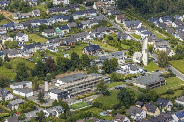 Aerial view, former Johannes church becomes holiday flat, Evang. Johannes kindergarten,