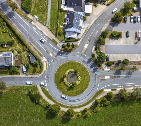 Aerial view, roundabout, Im Schlahbruch, Meschede, Sauerland, Hochsauerlandkreis, North